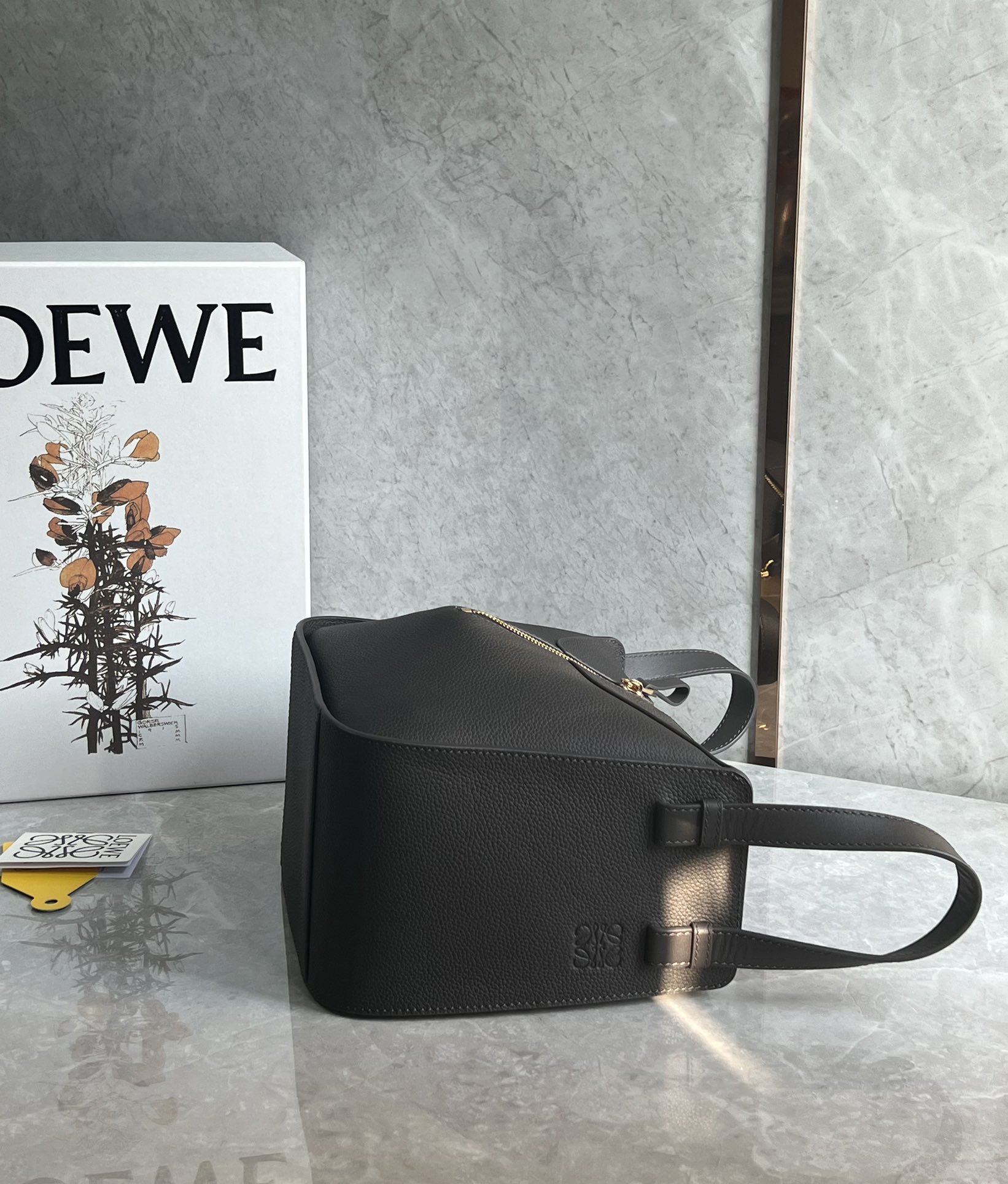 Loewe Compact Hammock Bag in Soft Grained Calfskin Black